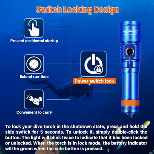 Image of ORCATORCH D710 Scuba Diving Light, 3000 Lumens Super Bright Underwater Flashlight with 6 Degrees Narrow Beam, IP68 Waterproof Night Dive Torch 150 Meters Submersible Light (Blue)
