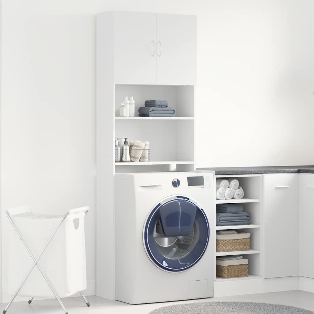 Gecheer Mobile Lavatrice,Armadio per Lavatrice,Scaffale da Bagno,Scaffale Sopralavatrice,Scaffale per Lavatrice,Mobile Bagno Salvaspazio,Mobile sopra Lavatrice,Mobile sopra WC,Bianco 64x24x190 cm
