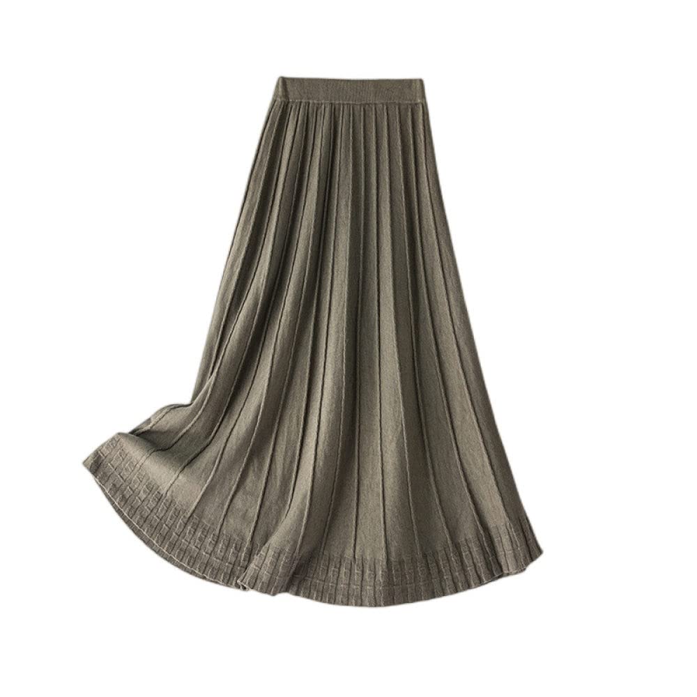 Röcke,Damen Maxirock Olivgrün Elastischer Gestrickter Faltenrock Mit Hoher Taille Vintage A-Linie Swing Geraffter Herbst Lange Röcke Für Mädchen Damen,S
