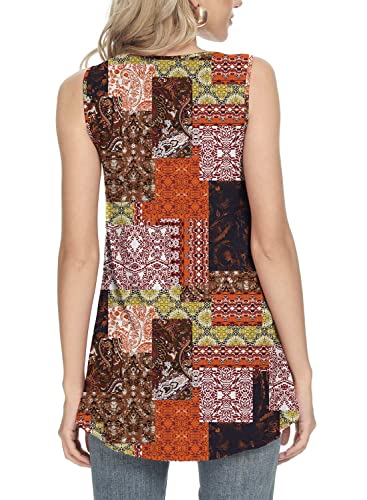 Cathy Women's 2023 Summer Sleeveless Tank Vest Casual Ruffle Tunic Top Loose Comfy Blouse T-Shirts, M, Flower Multiple Orange #TOP2