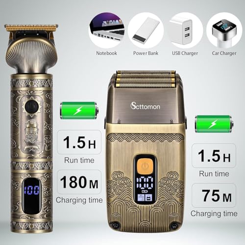 Image of Scttomon T-Blade Hair Trimmers & Electric Shavers for Men Foil Shaver Beard Trimmer Men's Grooming Kit with Triple Blades Cordless
