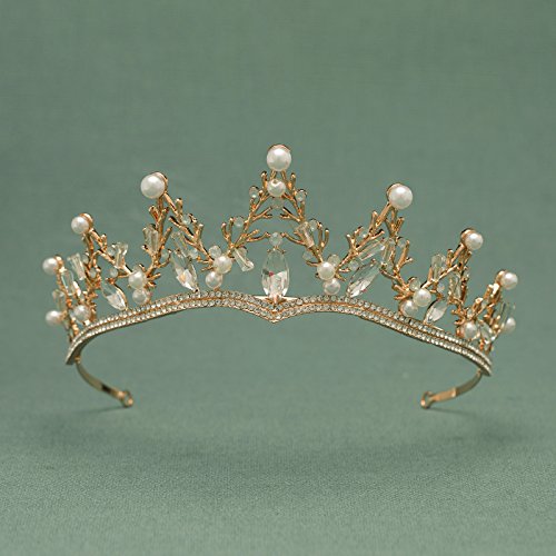 SWEETV Gold Princess Tiara - Leaf-shaped Wedding Birthday Tiara, Prom Queen Crown Bridal Headpiece for Women and Girls