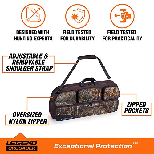 Legend Crusader Compound Bow Case - Soft Carry Case With Backpack, Shoulder Straps - For Archery Bows, Arrows, Accessories - Secure Fasteners, Storage Pockets, Cam Protector - 35X16.5 Interior - Camo #TOP5