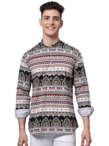 Majestic Man Men Cotton Printed Designer Short Slim Fit Kurta (XXXX-Large, Multicolour)
