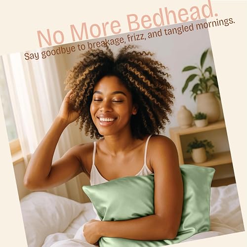 Image of BLISSFORD Satin Pillowcase with Zipper, for Hair and Skin Care, Feels Soft and Cool Like a Silk Pillowcase, Satin Pillow Cases 2 Pack, Slik Pillow Cover, Sage Green - Queen Size - Set of 2