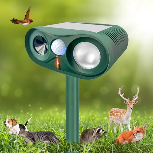 2025 Solar Ultrasonic Animal Repellent, Cat Repellent Outdoor with Motion Sensor,Sound and LED Flashing,Waterproof Deer Repeller,Squirrel Repellent for Dog Bird Skunk Fox Rabbit Yard Lawn Dark