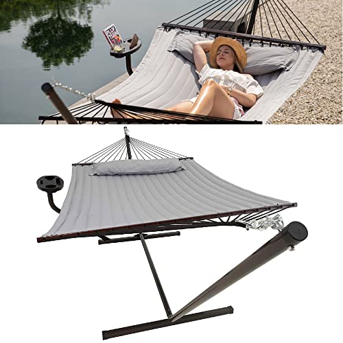 Hamac avec Support avec Porte-gobelet et Oreiller Amovible, 2 Personnes très résistantes 450 LB intérieur extérieur terrasse Piscine arrière (Vert Bleu)' (Gris)