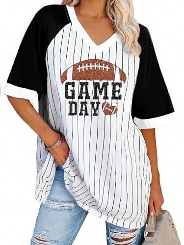 Football Shirts for Women Oversized Game Day Shirt Football Mom Tshirt Funny Graphic Sunday Tee Funday Sport Season Tops