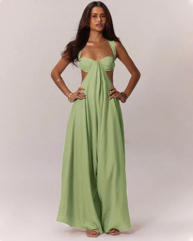 Sexy Jumpsuits for Women Summer Sleeveless Tie Up Backless Top Wide Leg Pants Jumpsuit Club Night Out Outfits - Image 2