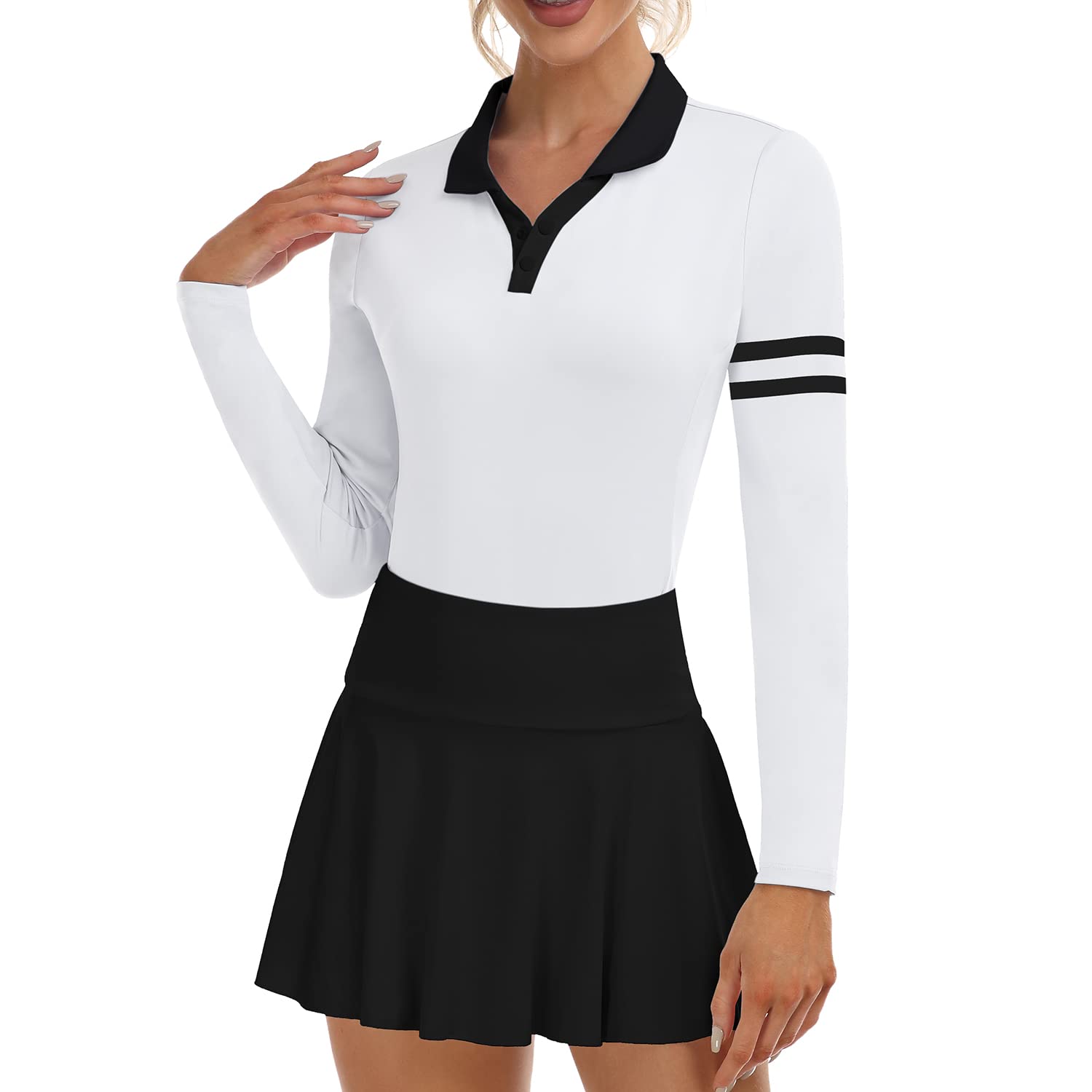 SonevenWomens Golf Shirts Moisture Wicking V Neck Long Sleeve Polo Shirts Collared Tops