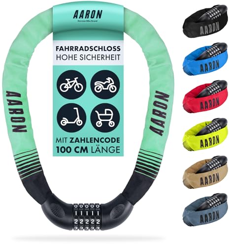 AARON Lock One Fahrradschloss mit 5-stelligem Zahlencode, Kettenschloss aus Stahl und hoher Sicherheitsstufe | Schloss für für E-Bike, Mountainbike, Trekkingrad, Tourenrad, Rennrad in Mint