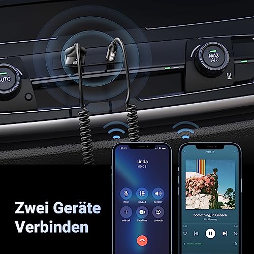 UGREEN Aux Bluetooth Adapter Auto Bluetooth 6.0 Empfänger Klinke für Freisprechanruf und Wireless Musik kompatibel mit Auto mit Aux und USB Anschluss, Lautsprecher, Verstärker (Grau-Standard)