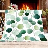 Manta Franela Polar para Sofá y Individual/Doble 130x150 cm Planta Hojas De Eucalipto Ligera y Multiusos, Mantas Cama Térmica Antipilling Verde para Dormitorio Sofá Viajar Toda Estación