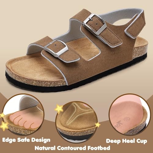 Image of Torotto Toddler Kids Sandals Boys Girls Cork Footbed Sandals with Adjustable Buckle Casual Slides Open Toes Flat