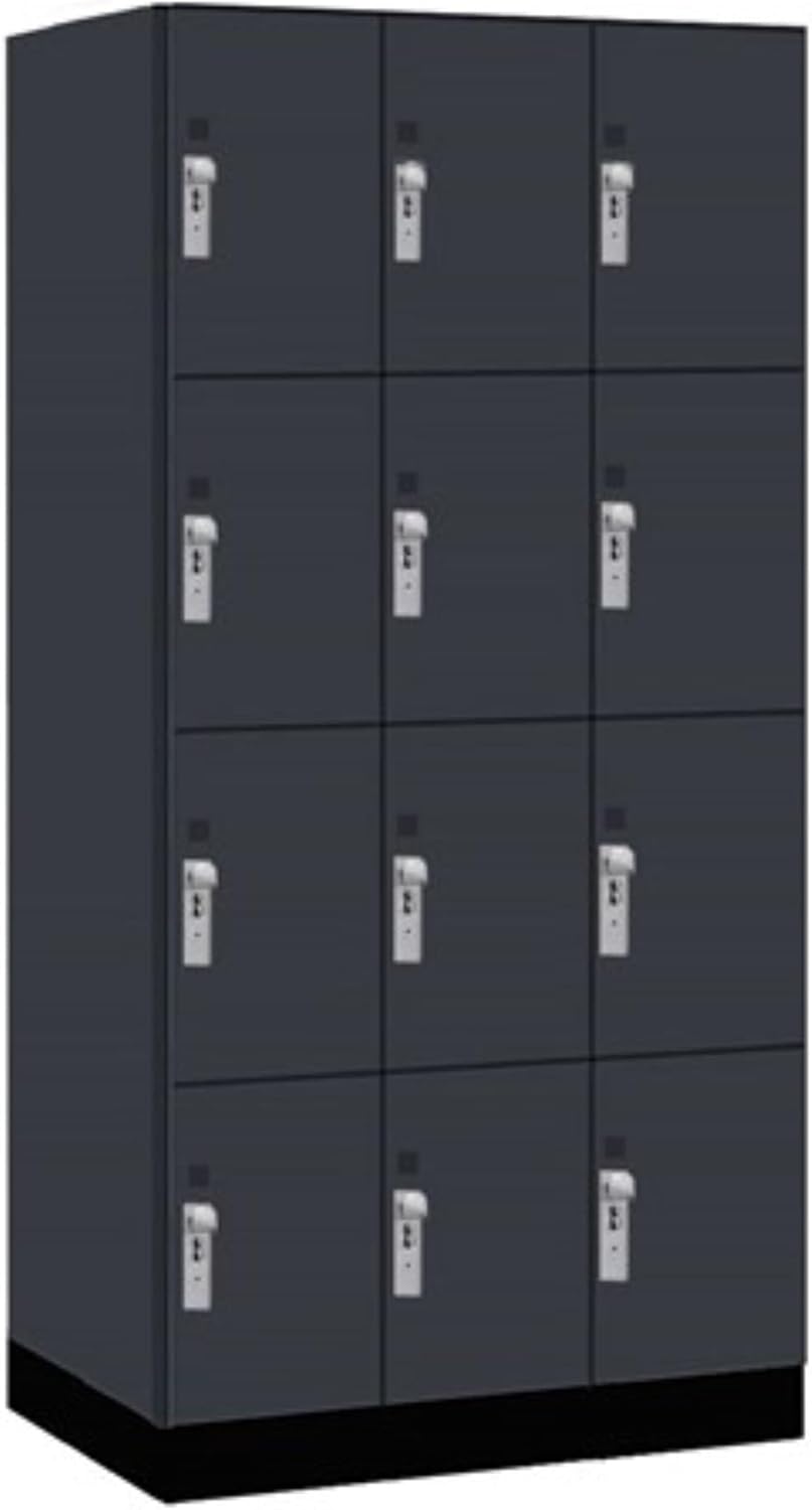 Salsbury 12" Wide Premier Wood Locker-Four Tier-3 Wide-6 Feet High-21 Deep-Carbon Mesh-Silver Hasps