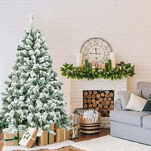 Multigot 4.5FT/6FT Christmas Tree, Snow Flocked Full Xmas Tree with Folding Metal Base, Holiday Artificial Green Tree for Indoor Outdoor Decorations(4.5FT/140CM)