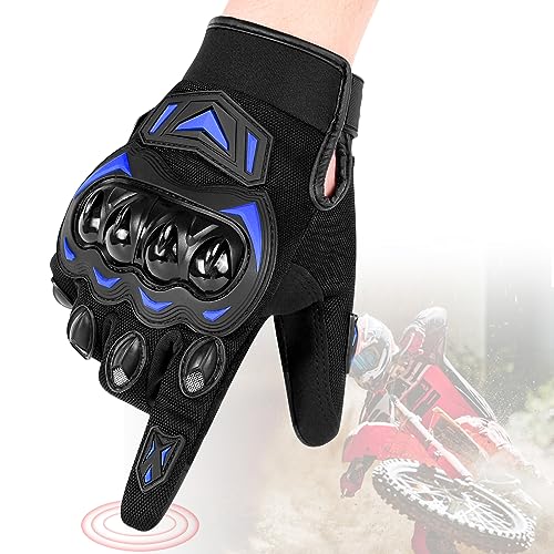 Gant Moto Homologué Homme, Anti-Glissant Gants Moto Cross, Gant de Moto avec Protection de Coque Rigide Knuckle, Écran Tactile Gants Scooter pour Conduite Cyclisme Moto Escalade Chasse (Bleu, XL)