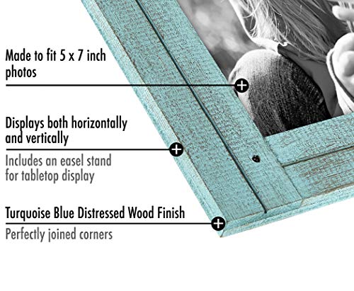 Americanflat 5X7 Double Picture Frame In Turquoise Blue - Distressed Wood Decorative Picture Frames With Easel And Polished Glass For Family Photos And Wall Collage - For Wall And Tabletop #TOP3