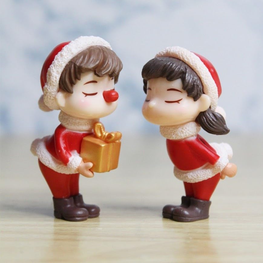 Image of Miniature Christmas Couple Figurines, Adorable PVC Decoration for Miniature Garden, Dollhouse Accessory & Holiday Gifting Cute Xmas Decor Collectible, Couple 03