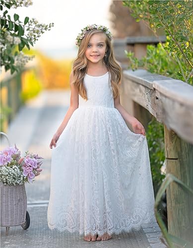 Flower Girl Dress Lace Floor-Length Toddler Girl Dresses for Wedding First Communion Garden Ball-Gown Party 6M-14Y3
