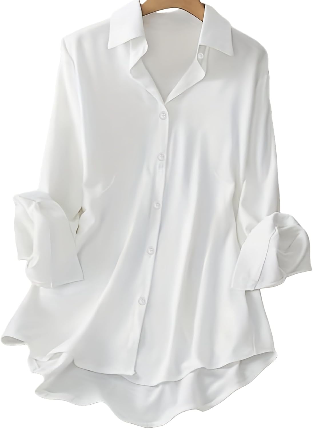 Women's Button Down Shirt Long Sleeve Solid Casual Blouse Top - Image 2