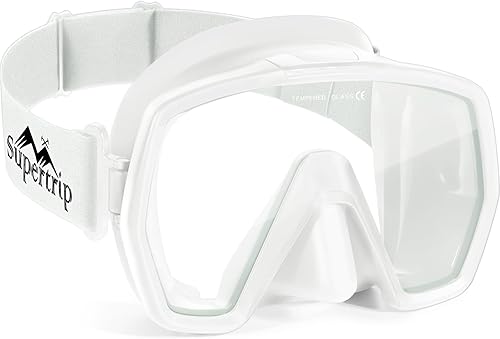 Miniatura 7 de Supertrip Máscara de buceo sin marco para adultos, correa de tela, lente de vidrio templado, bajo volumen para apnea, pesca submarina, esnórquel