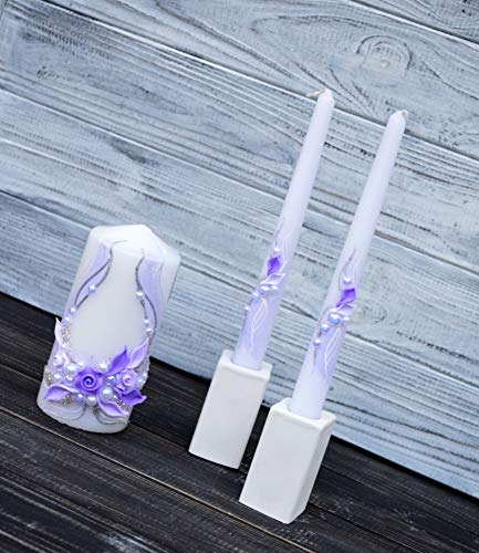 Magik Life Unity Candle Set for Wedding - Wedding Accessories for Reception and Ceremony - Candle Sets – Unity Candle 6 Inch Pillar and 2 * 10 Inch Tapers-Violet