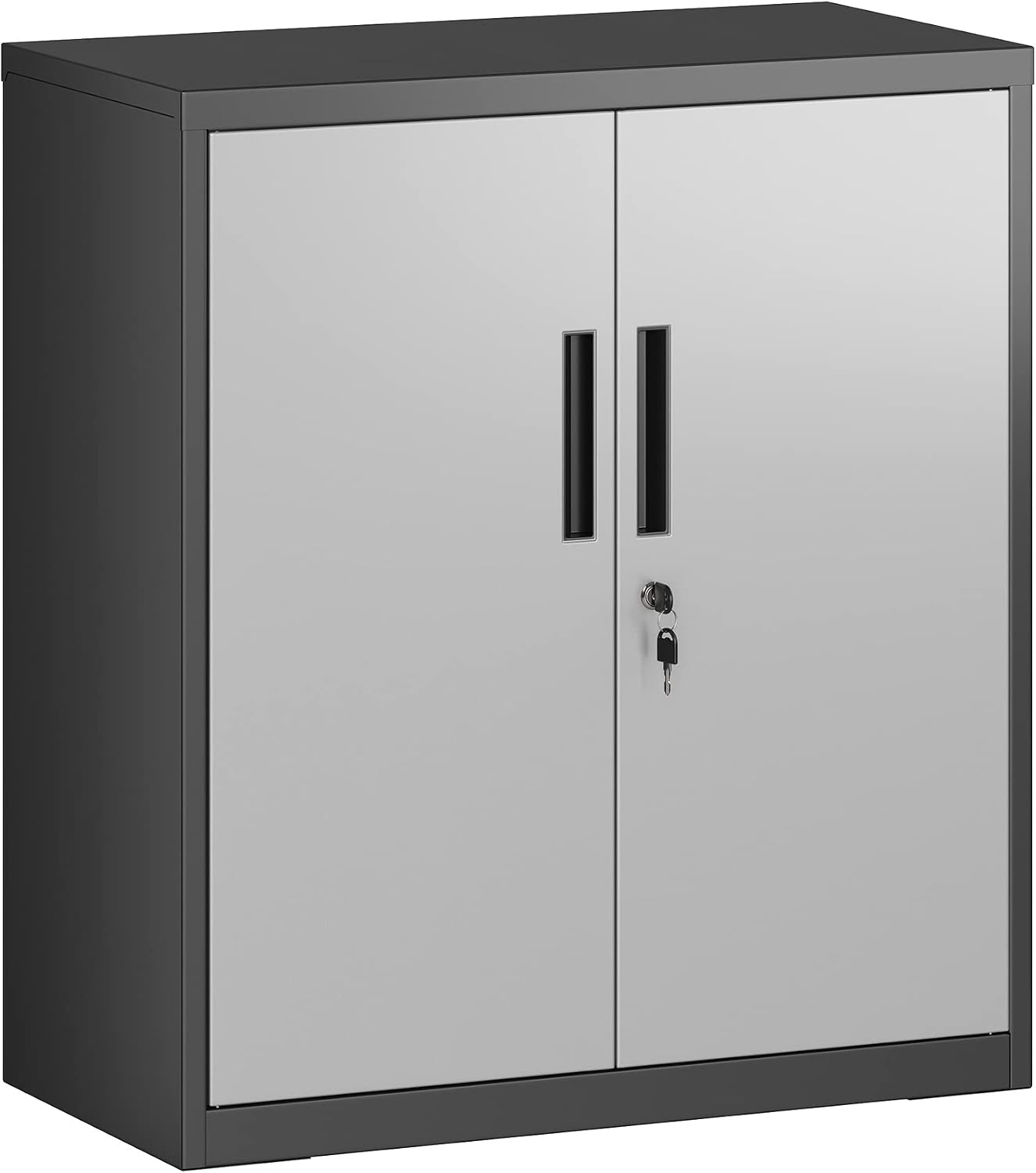 SONGMICS Garage Cabinet, Metal Storage Cabinet with Doors and Shelves, Office Cabinet for Home Office, Garage and Utility Room, Silver and Black UOMC013S01