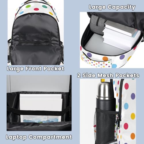 White 17 Inch Kids Backpacks for Teen Girls Women Polka Dot Seamless Pattern Laptop Backpack College Bookbags Middle School with Adjustable, Padded Straps4