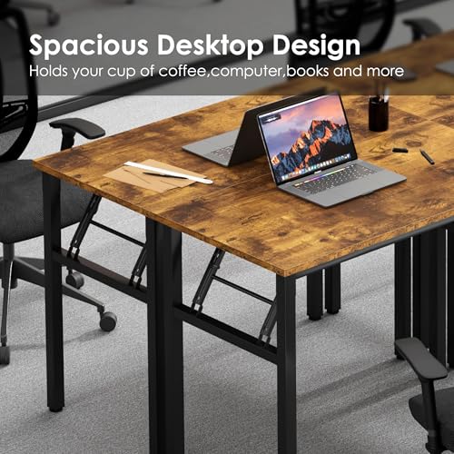 Image of Need Office Computer Desk 35.8 Inch Sturdy Folding Laptop Table Retro | Black Frame Writing Gaming Work Table /Foldable Home Office Desk /Sewing Table, No Assembly Required