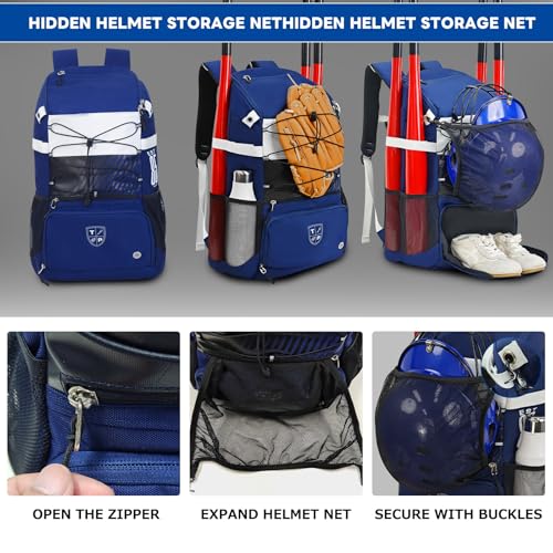 OPOALO Baseball Bag for 4 Bats, Softball Backpack with Shoe Compartment & Fence Hook — view 2