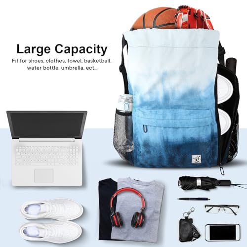 Risefit Drawstring Backpack with Mesh Pockets String Gym Bag Sackpack Sandproof Water Resistant Beach Backpack for Men Women (Gradient Blue) by Risefit - Used condition - Image 2