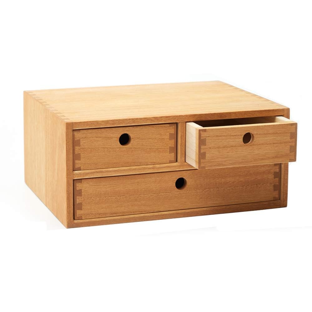 KIRIGEN Wooden Desk Organiser with 3 Drawers, A4 Paper Storage, Natural