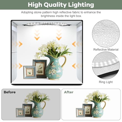 Lightdow 16x16 Folding Photo Light Box - Portable Studio with 120 LEDs & 6 Backdrops for Jewelry Photography, Ideal for Beginners & Professionals