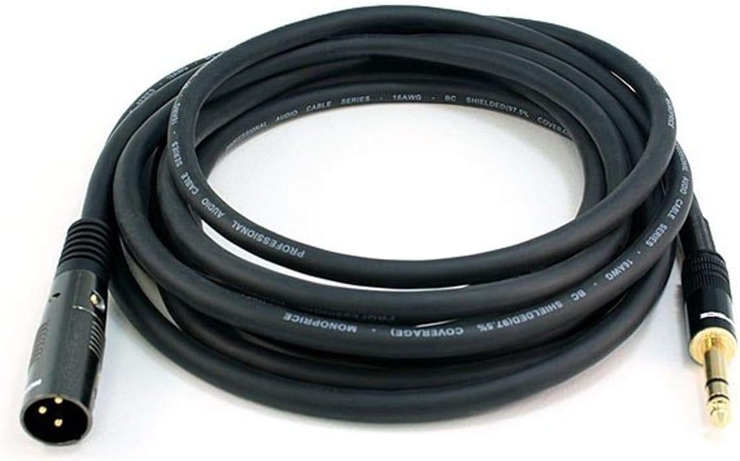 Monoprice 15-Ft Premier Series XLR to 1/4-Inch TRS Audio Cables (16AWG, XLR Male & Female, TRS Male)