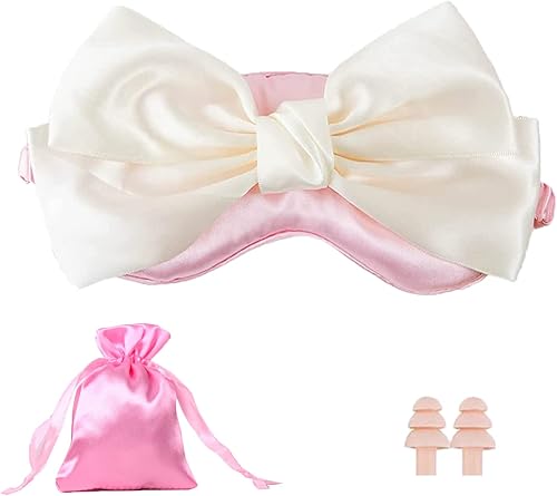 Miniatura 1 de Lindo juego de máscara para dormir y tapones para los oídos, máscara de seda rosa para dormir, máscara de ojos de satén con lazo suave para dormir,
