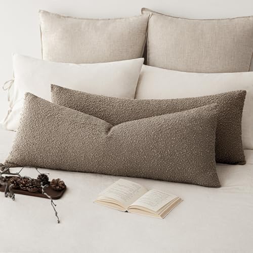 Image of Foindtower Decorative Textured Boucle Throw Pillow Covers Accent Solid Pillow Cases Neutral Long Body Lumbar Couch Cushion Case for Chair Sofa Bedroom Living Room Home Decor 14x36 Inch,1PC,Light Brown
