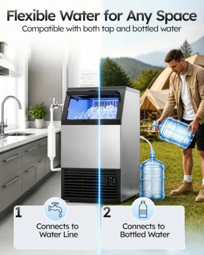 Image of Mojgar Commercial Ice Maker 130lbs /24H with 40lbs Ice Storage 2 Water Inlet