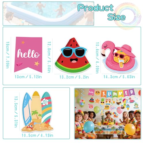 Image of Summer Party Decorations - Pre-Strung Hello Summer Banner and Hanging Swirls Beach Party Decor for Home Office Classroom