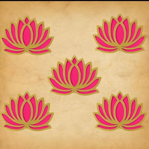 Image of ARLICORPING Wooden Lotus Wall Hanging for Festive Decoration - Diwali, Ganpati, Pooja Room, Mandir, Living Room, Door, Hall, Entrance, Spiritual Decor (Lotus - Pink, Pack of 12)