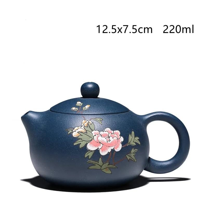 Teekanne, chinesische handbemalte Pfingstrose, violetter Sand-Teekanne, handgefertigte Kaffeekanne, Reise-Teekanne, Heim-Teezeremonie, Zubehör, 220 ml Teekanne für Herd