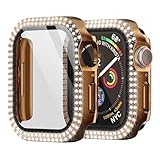 HIDOOING Bling Case for Apple Watch Series 9/8/7 41mm, Woman Glitter Diamond Rhinestone Protective Case with Tempered Glass screen protector cover for Apple Watch Series 9/8/7 41mm,Rose Gold