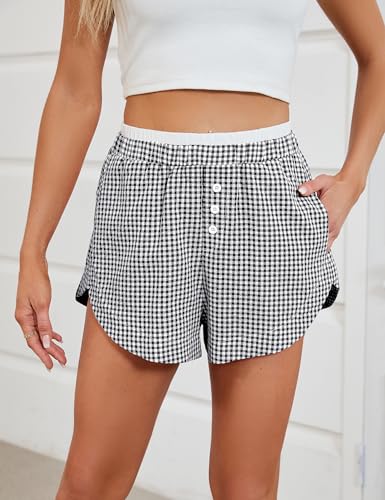 Image of Blooming Jelly Women's Boxer Shorts Pajama Pj High Waisted Gingham Summer Lounge Sleep Bottoms Beach Outfits 2025