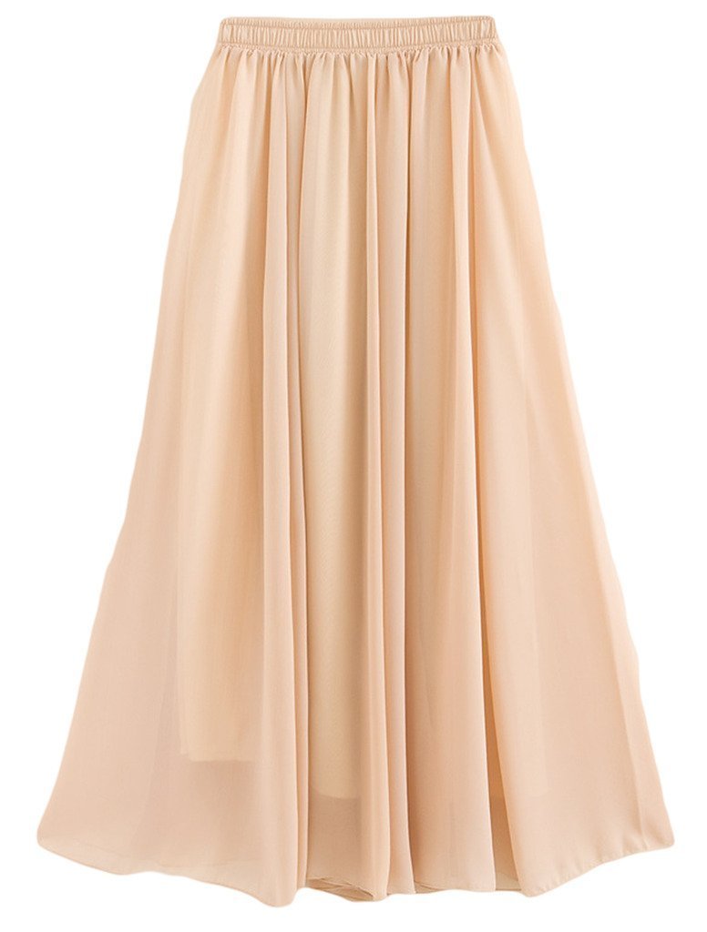 Gothden Women's Stretched Waist Chiffon Long Skirts Flowy Skirt Ivory