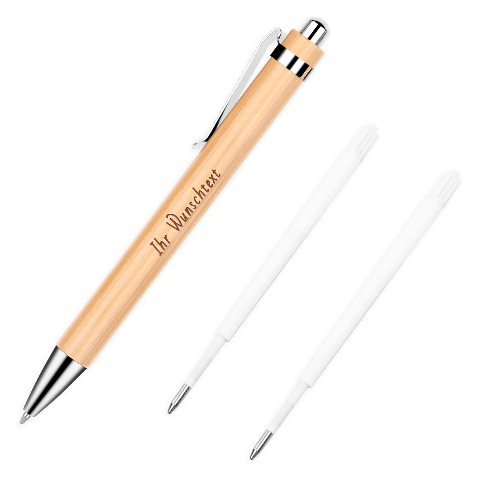 Personalisiert Kugelschreiber Mit Gravur - Metall Bambus Stift In Geschenkbox