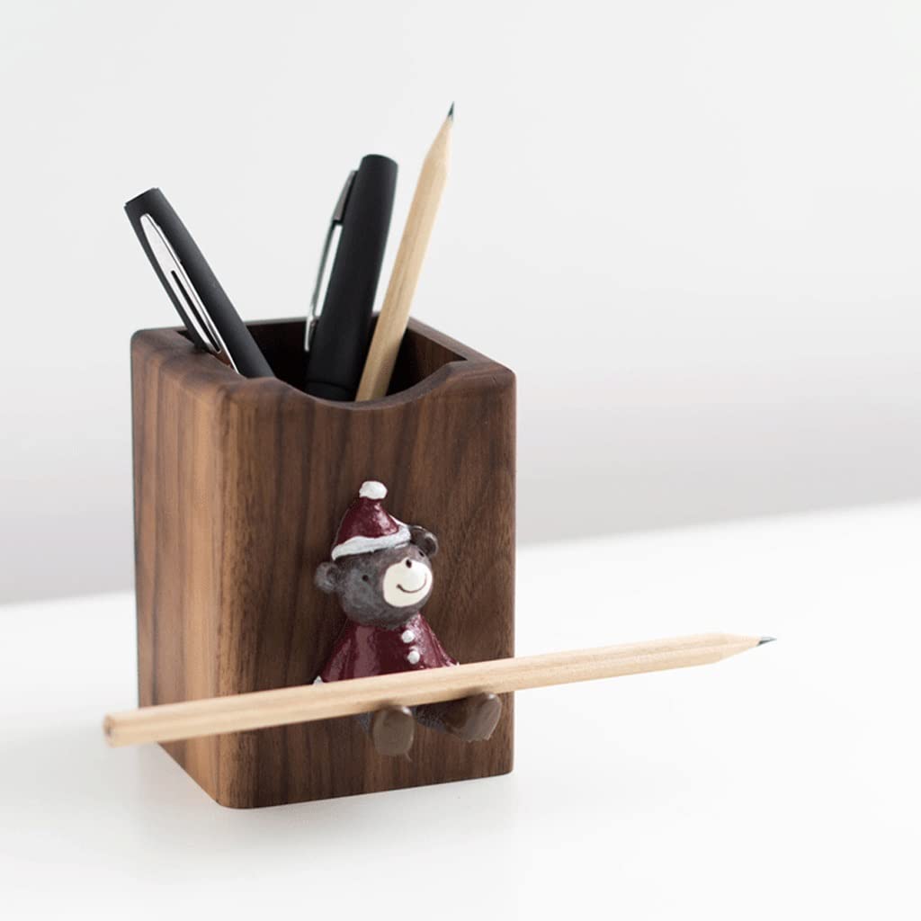 Stiftköcher Stifttopf, Stifthalter for Schreibtisch, hölzerner Bleistifthalter, Stiftbecher, Make-up-Bürstenhalter, Schreibtisch-Zubehör & Arbeitsbereich Organisatoren Organizer(A-Black walnut)