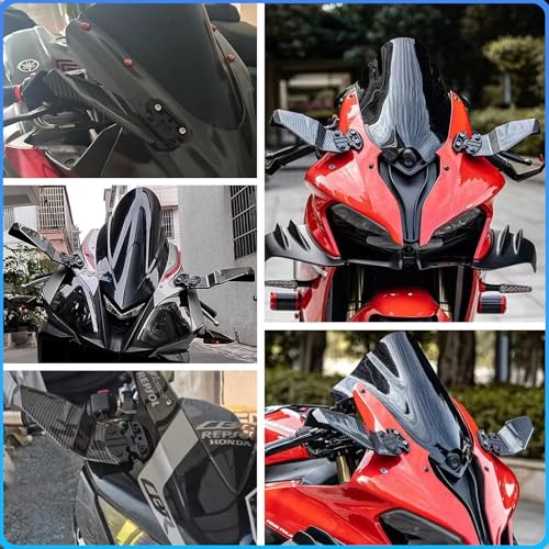 Image of Motorcycle Rear View Mirrors, Side Wing Rearview Stealth Mirror | Universal Carbon Fiber stripes Winglets Mirrors Replacement for Honda / Kawasaki / Yamaha / Suzuki / B-MW / Apriliar / Ducati