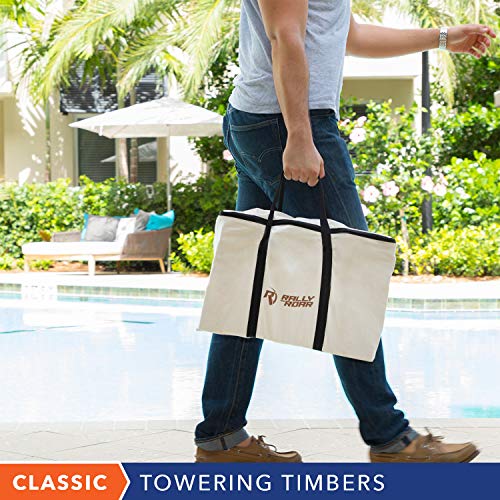 Rally And Roar Towering Timbers Giant Tumbling Timbers Game 2.5 Feet Tall (Build To Over 5 Feet) Classic Wood Version - For Adults, Family Stacking Blocks Set W/Canvas Bag #TOP6