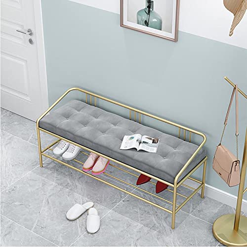 Banc de rangement pour chaussures d'entrée au design velours et or - 2