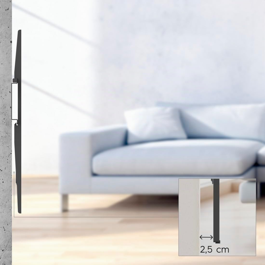 Hama Support Mural TV Fixe Garantie 10ans (TV 37" à 90", 229cm et 60Kg Max, Faible Distance au Mur 2.5cm, VESA jusqu'à 800 x 400, Chevilles Fisher) Noir